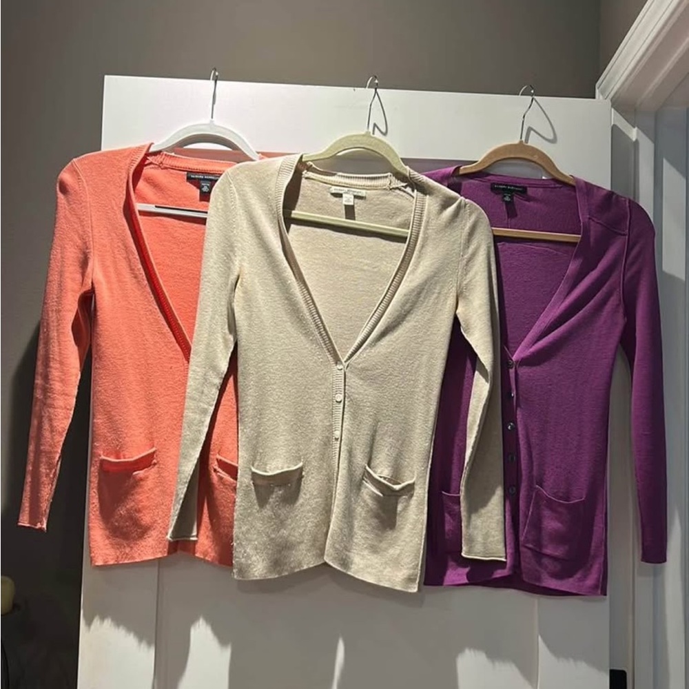 Banana Republic Cream and Orange Cardigan Sweaters V-Neck Lightweight